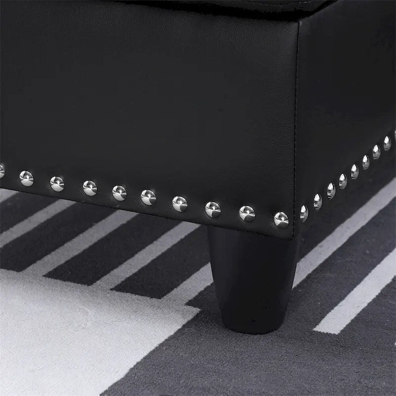 Canapé d'angle en similicuir en forme de L avec pouf et oreillers