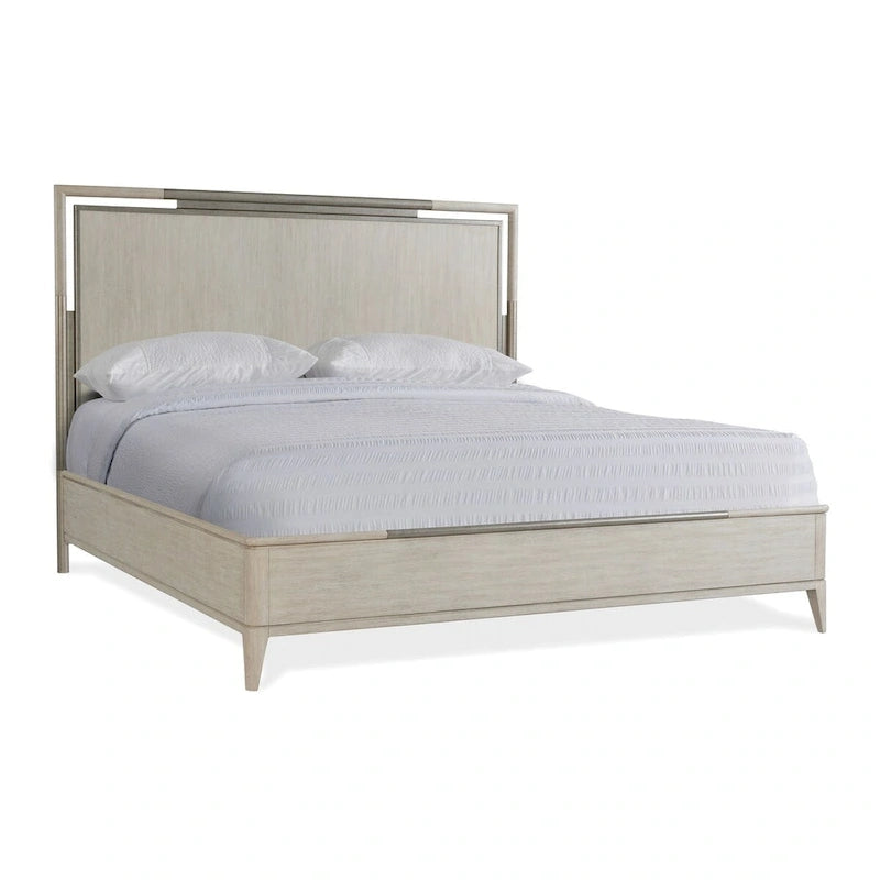 Ensemble de chambre 3 pièces en bois massif avec cadre en métal, lit avec 2 tables de chevet, couleur champagne