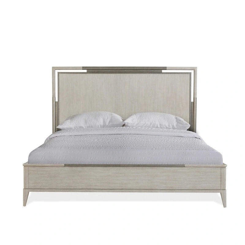 Ensemble de chambre 3 pièces en bois massif avec cadre en métal, lit avec 2 tables de chevet, couleur champagne