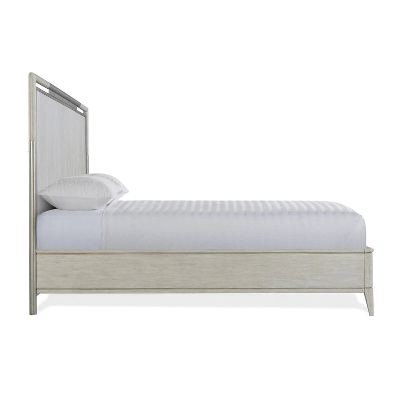 Ensemble de chambre 3 pièces en bois massif avec cadre en métal, lit avec 2 tables de chevet, couleur champagne