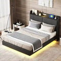 Cadre de lit Queen Size avec rangement, lumière tactile et port USB
