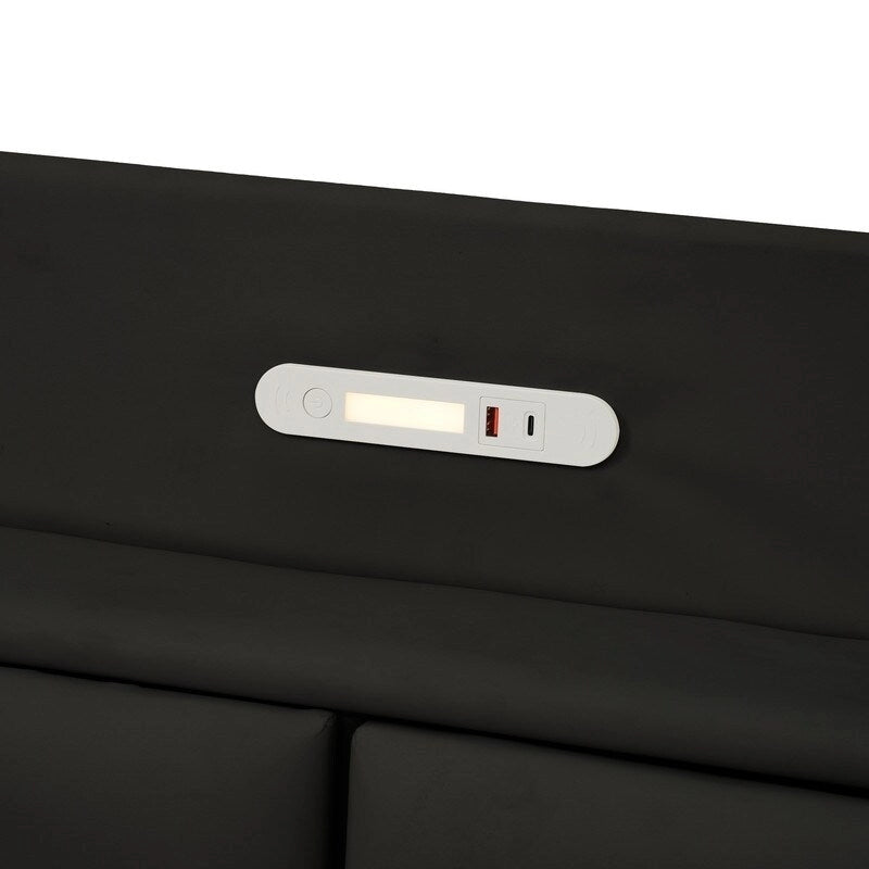 Cadre de lit Queen Size avec rangement, lumière tactile et port USB