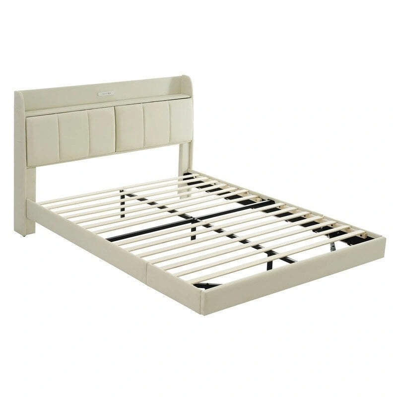 Cadre de lit Queen Size avec rangement, lumière tactile et port USB