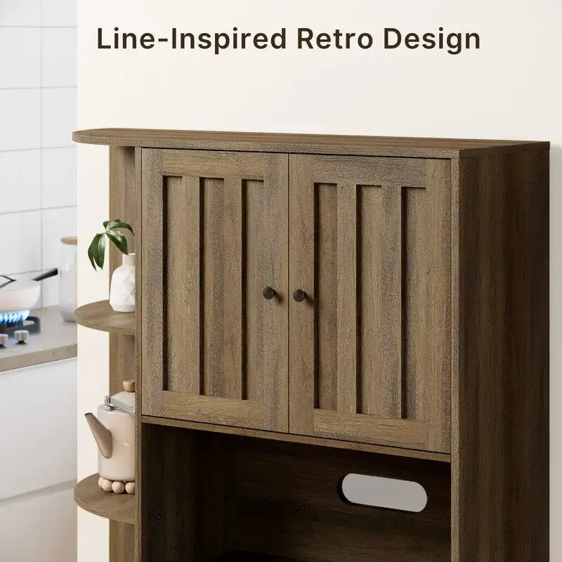 Meuble de rangement de cuisine avec portes et étagères ouvertes, buffet avec étagères et tiroirs pour micro-ondes