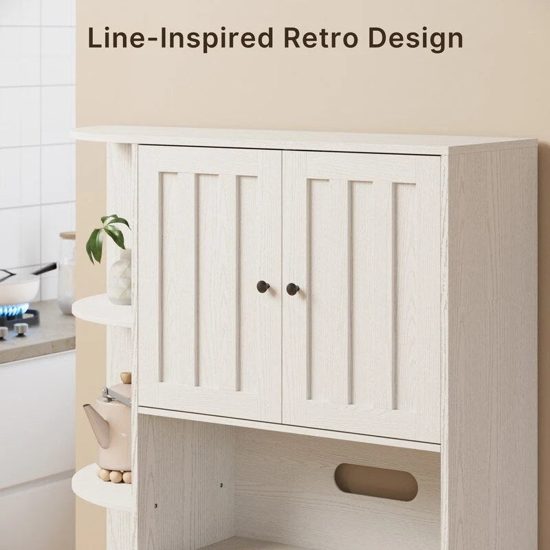 Meuble de rangement de cuisine avec portes et étagères ouvertes, buffet avec étagères et tiroirs pour micro-ondes