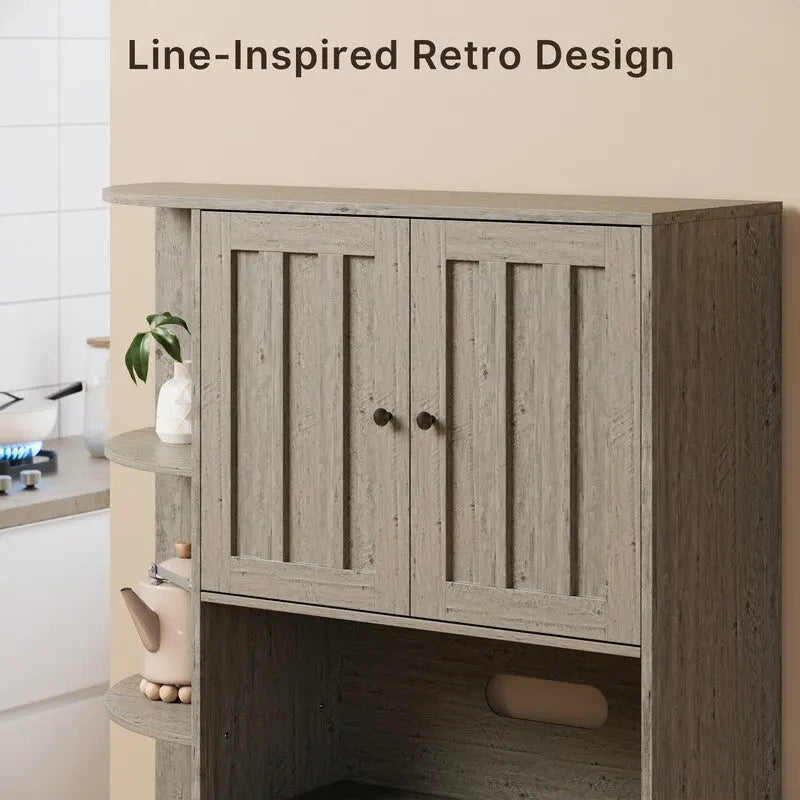 Meuble de rangement de cuisine avec portes et étagères ouvertes, buffet avec étagères et tiroirs pour micro-ondes