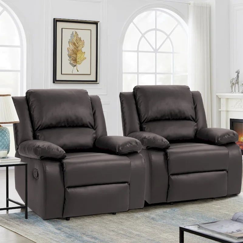 Ensemble de 2 fauteuils inclinables manuels rembourrés à dossier poussoir