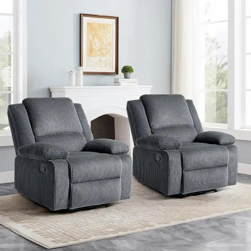 Ensemble de 2 fauteuils inclinables manuels rembourrés à dossier poussoir