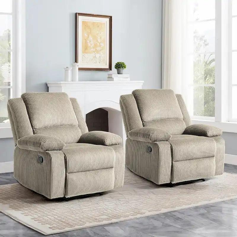 Ensemble de 2 fauteuils inclinables manuels rembourrés à dossier poussoir