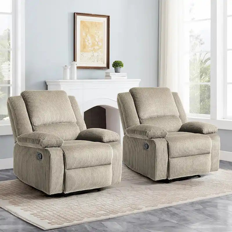 Ensemble de 2 fauteuils inclinables manuels rembourrés à dossier poussoir