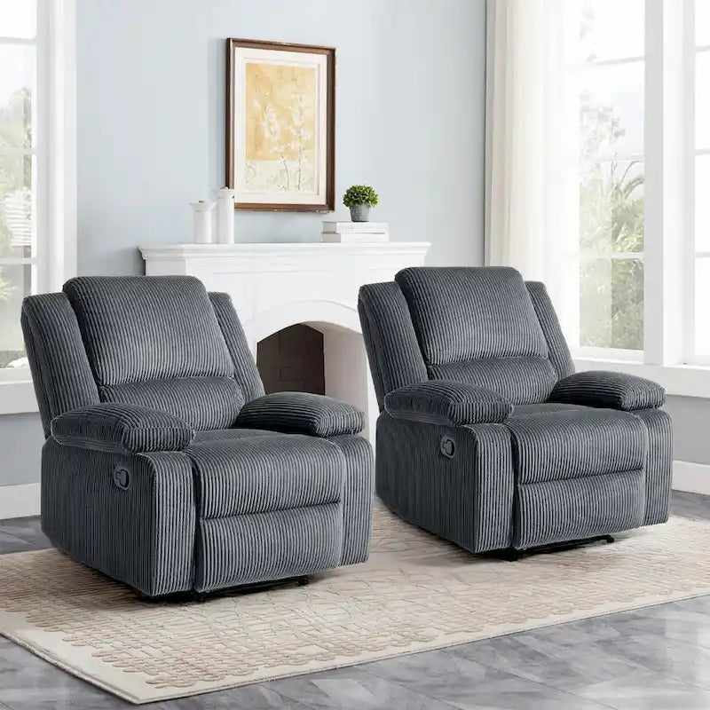 Ensemble de 2 fauteuils inclinables manuels rembourrés à dossier poussoir