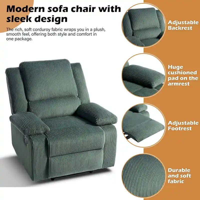 Ensemble de 2 fauteuils inclinables manuels rembourrés à dossier poussoir