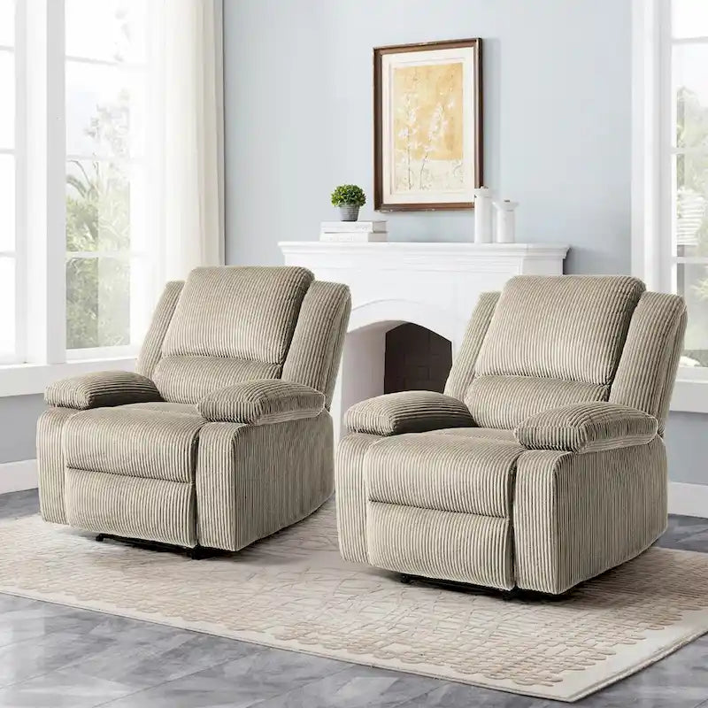 Ensemble de 2 fauteuils inclinables manuels rembourrés à dossier poussoir