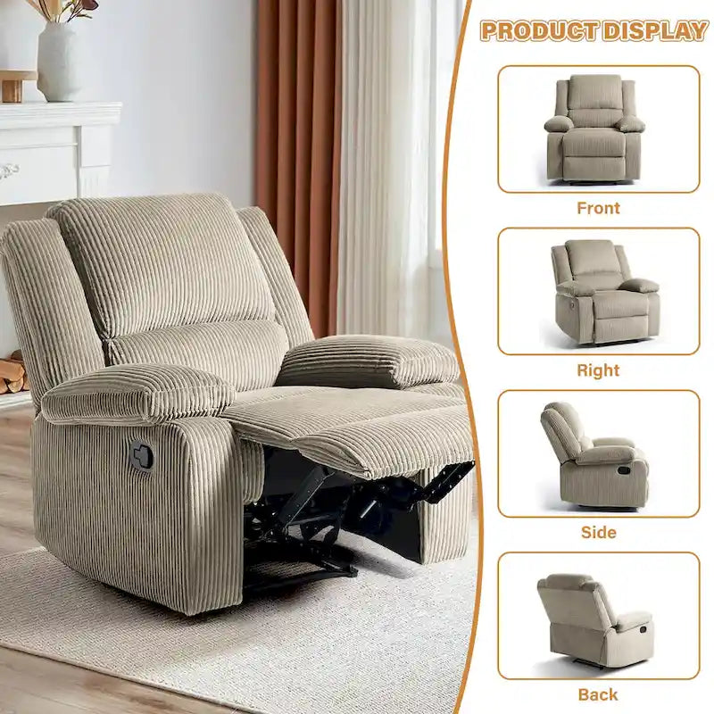 Ensemble de 2 fauteuils inclinables manuels rembourrés à dossier poussoir