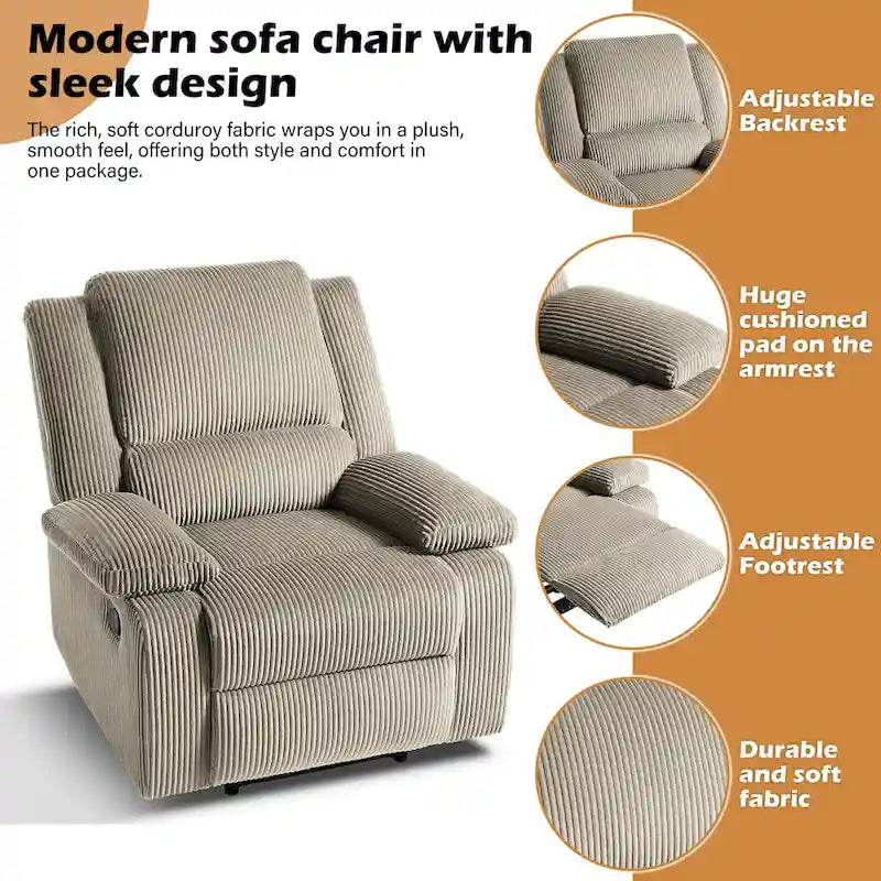 Ensemble de 2 fauteuils inclinables manuels rembourrés à dossier poussoir