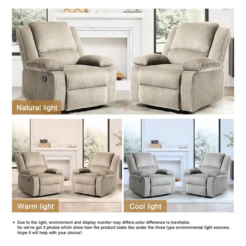 Ensemble de 2 fauteuils inclinables manuels rembourrés à dossier poussoir