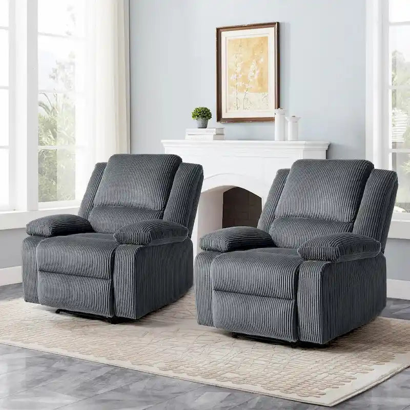 Ensemble de 2 fauteuils inclinables manuels rembourrés à dossier poussoir