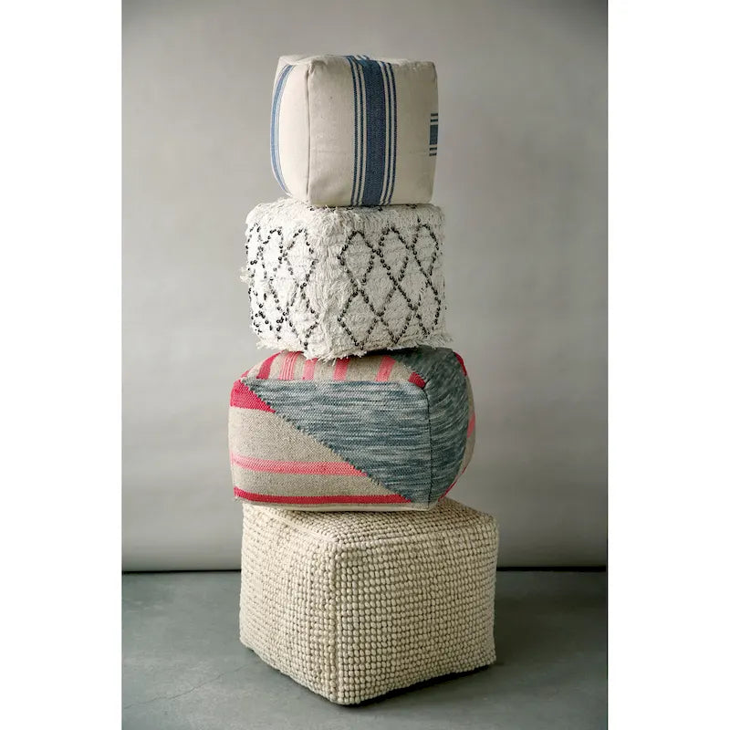 Pouf carré en toile rayée