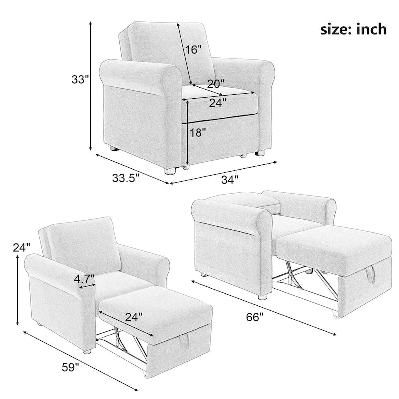 Fauteuil-lit convertible 3-en-1