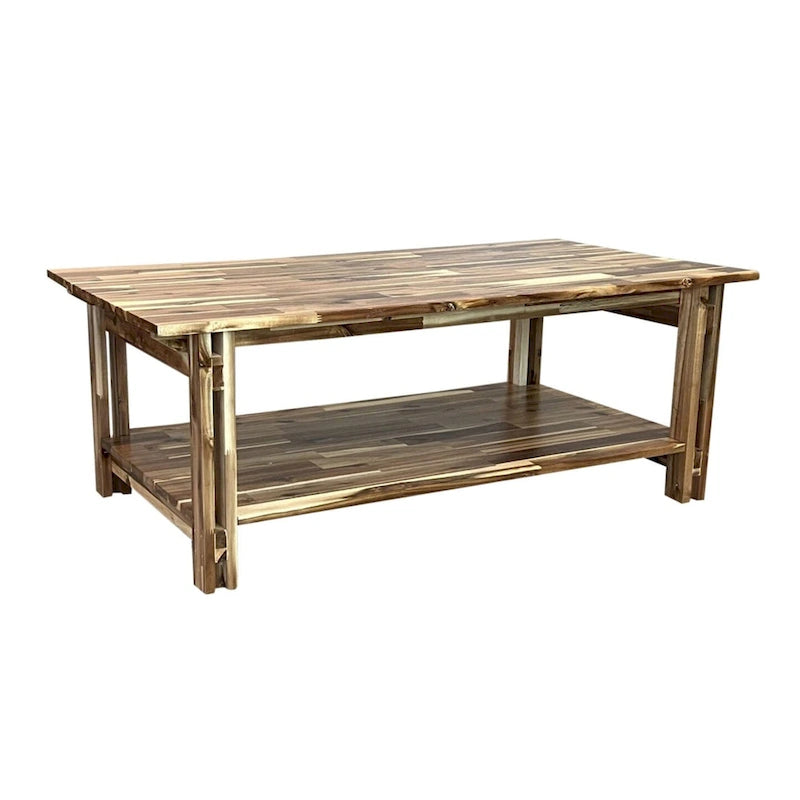 Table basse en acacia massif avec étagère