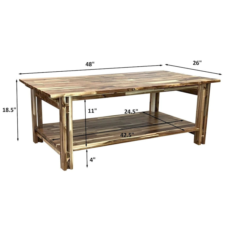 Table basse en acacia massif avec étagère