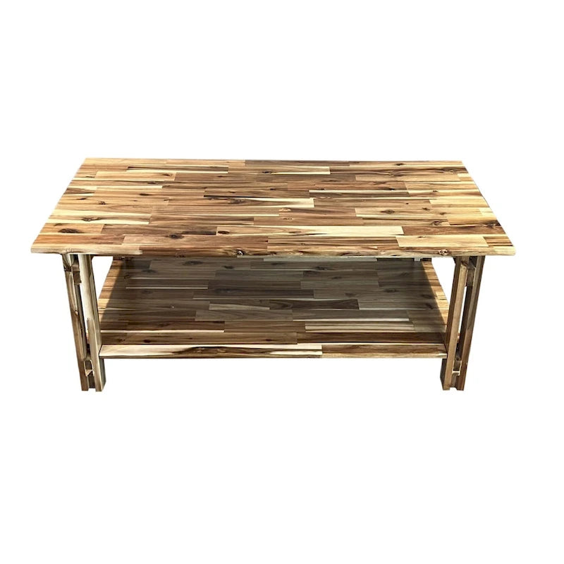 Table basse en acacia massif avec étagère