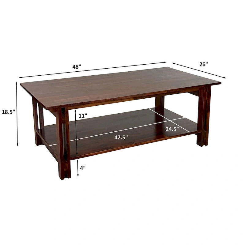 Table basse en acacia massif avec étagère