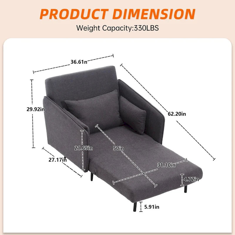 Fauteuil convertible en lin rembourré pour salon