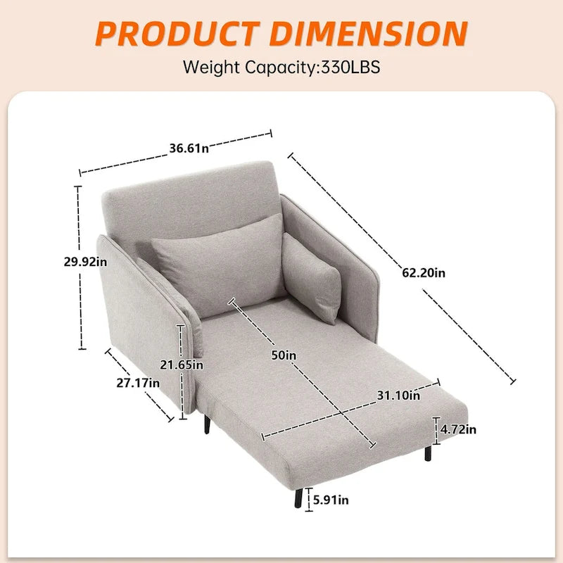 Fauteuil convertible en lin rembourré pour salon