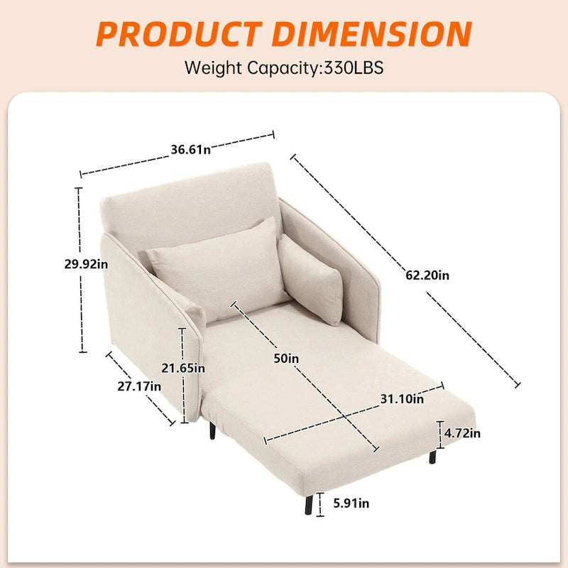 Fauteuil convertible en lin rembourré pour salon