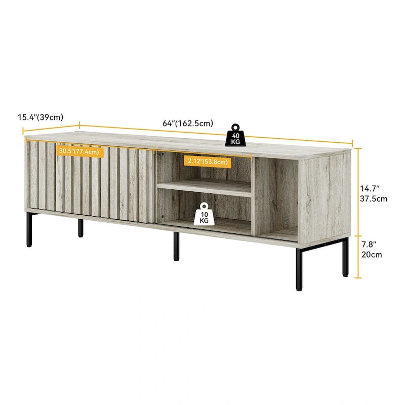 Meuble TV 64" avec portes coulissantes creuses, meuble de divertissement avec étagères réglables - 64L x 15.4W x 22.5H