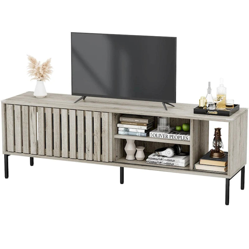 Meuble TV 64" avec portes coulissantes creuses, meuble de divertissement avec étagères réglables - 64L x 15.4W x 22.5H