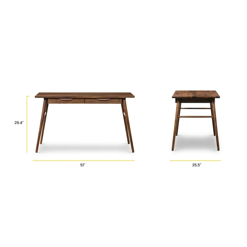Bureau en bois massif avec deux tiroirs à fermeture amortie