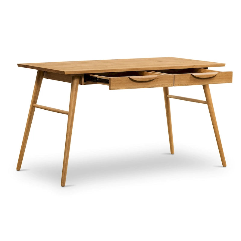 Bureau en bois massif avec deux tiroirs à fermeture amortie