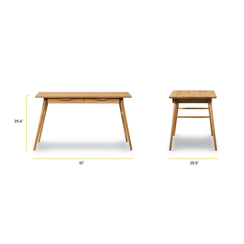 Bureau en bois massif avec deux tiroirs à fermeture amortie