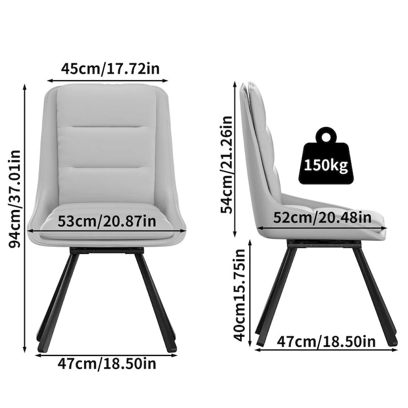 Lot de 2 chaises de salle à manger rembourrées pivotantes à 360° avec pieds en métal
