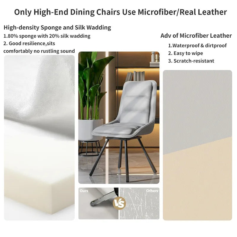 Lot de 2 chaises de salle à manger rembourrées pivotantes à 360° avec pieds en métal