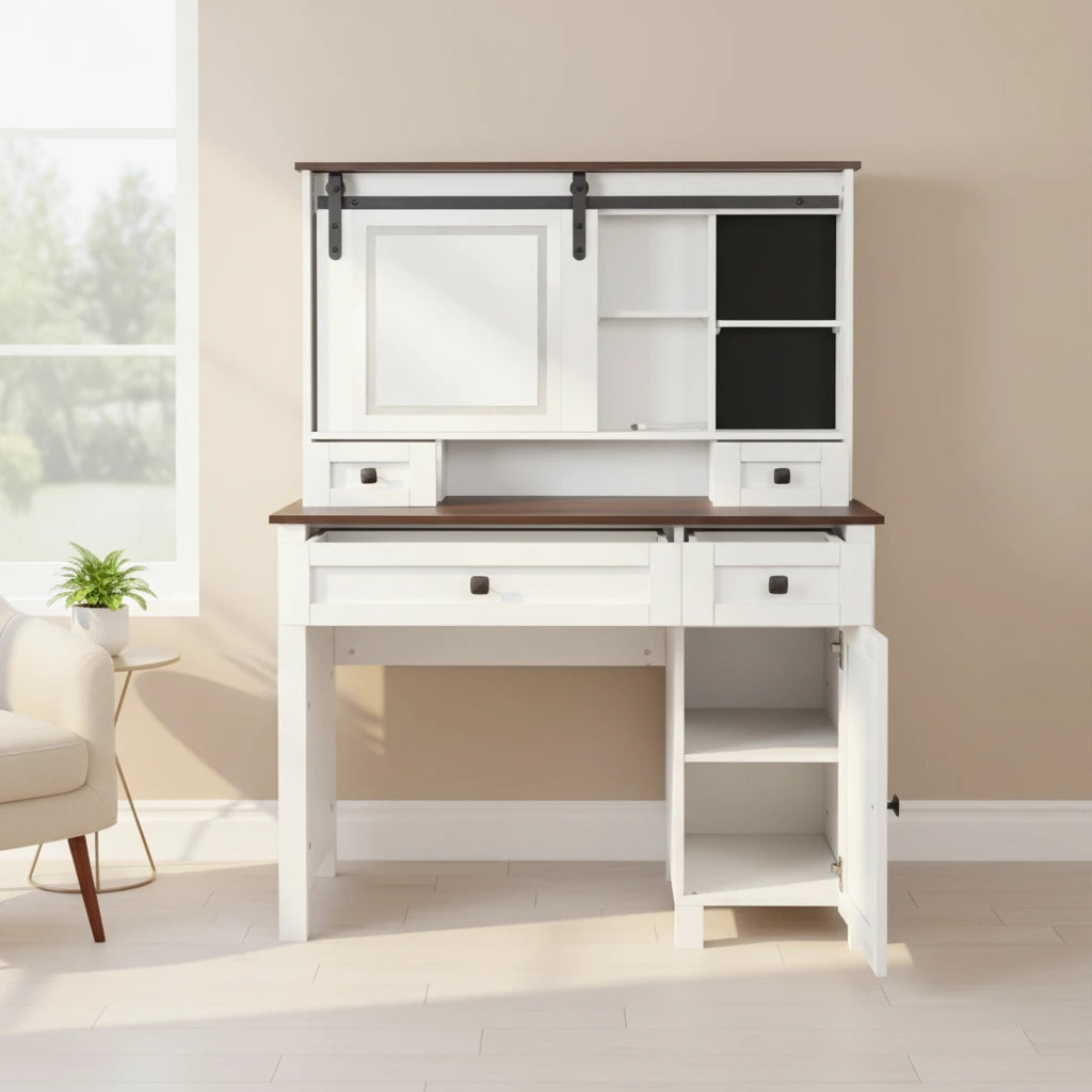 Farmhouse Makeup Vanity with Mirror and Lights