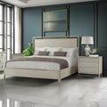 Roundhill Furniture Mantalia 3-Piece Solid Wood Bedroom Set with Metal Frame, Bed with 2 Nightstands, Champagne