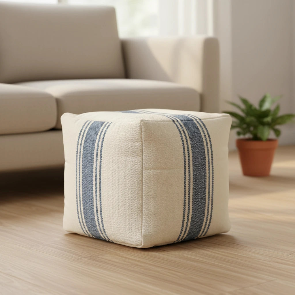 Striped Square Canvas Pouf