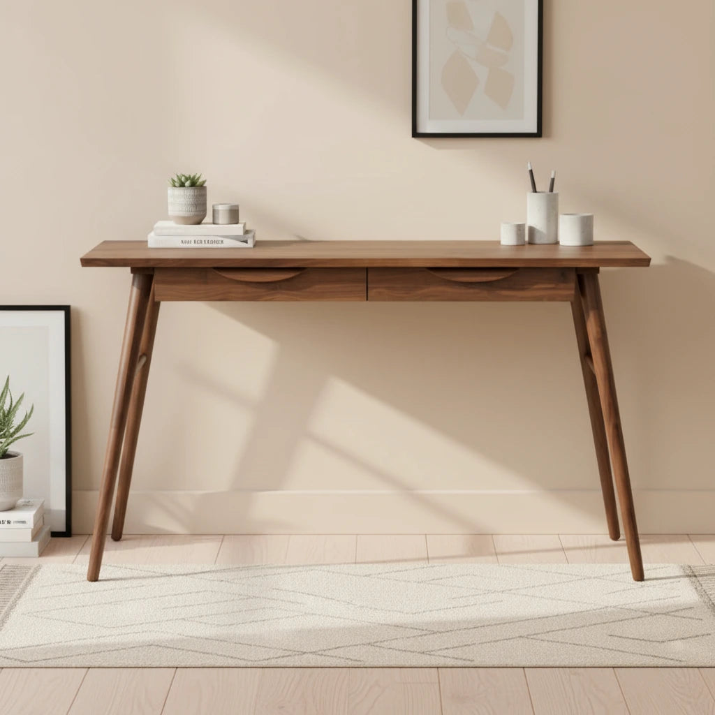 Poly & Bark Etta Office Desk - Solid Wood with Two Softclose Drawers